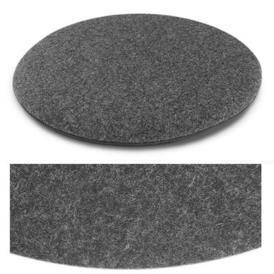 Das Foto zeigt eine runde sitzauflage der firma discus. Die Farbe der Sitzauflage ist  grau meliert.
