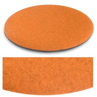 Das foto zeigt eine runde sitzauflage der firma discus. Die farbe der sitzauflage ist  orange meliert.