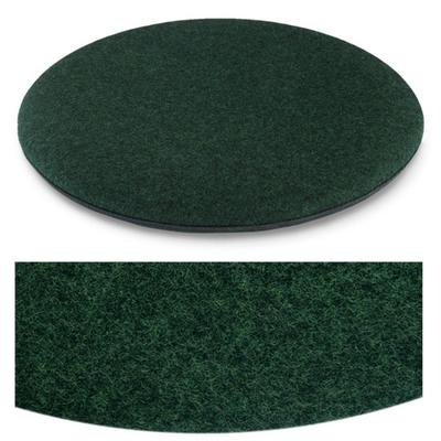 Das foto zeigt eine runde sitzauflage der firma discus. Die farbe der sitzauflage ist  dunkelgrün meliert.
