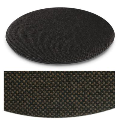 Das foto zeigt eine runde sitzauflage der firma discus. Die farbe der sitzauflage ist  braun-schwarz meliert.