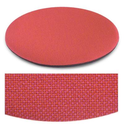 Das foto zeigt eine runde sitzauflage der firma discus. Die farbe der sitzauflage ist  pink-orange meliert.