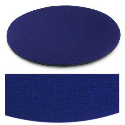 Das foto zeigt eine runde sitzauflage der firma discus. Die farbe der sitzauflage ist  dunkelblau mit einem leichten rotstich.