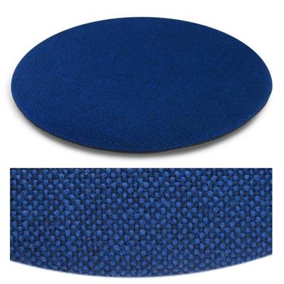 Das foto zeigt eine runde sitzauflage der firma discus. Die farbe der sitzauflage ist  blau-schwarz meliert.