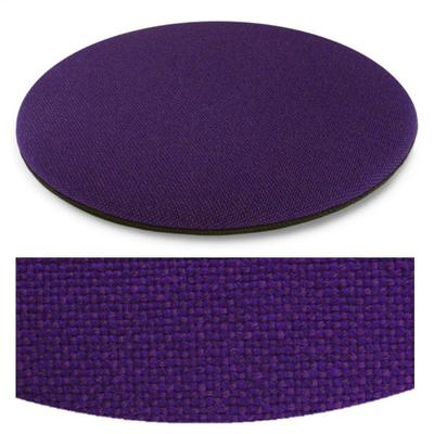 Das foto zeigt eine runde sitzauflage der firma discus. Die farbe der sitzauflage ist  dunkelblau-violett meliert.